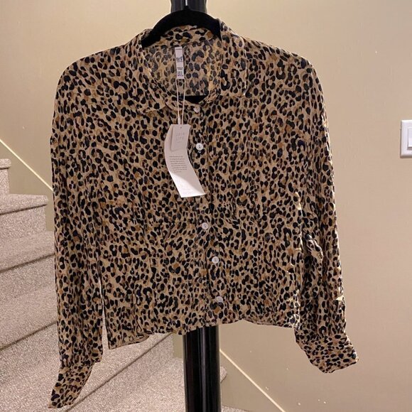ZARA Printed Button Up Blouse Long Sleeves Cropped Small - Picture 4 of 14